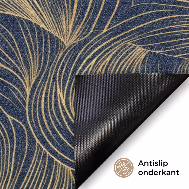Abstract - Lijnen - Blauw - Goud Deurmat klein 898 -antislip_NL