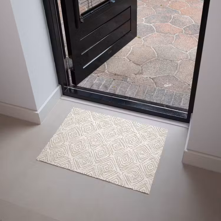 Abstract - Ruit - Beige Deurmat klein 898 -sfeer5