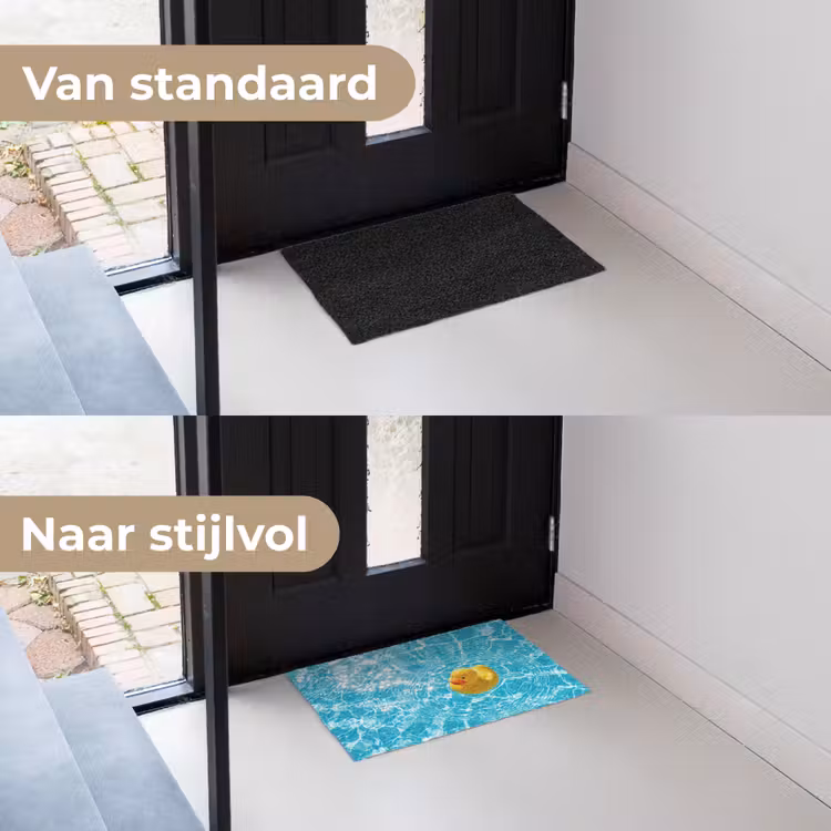 Badeend - Dobberen - Blauw Deurmat klein -voor-na_NL