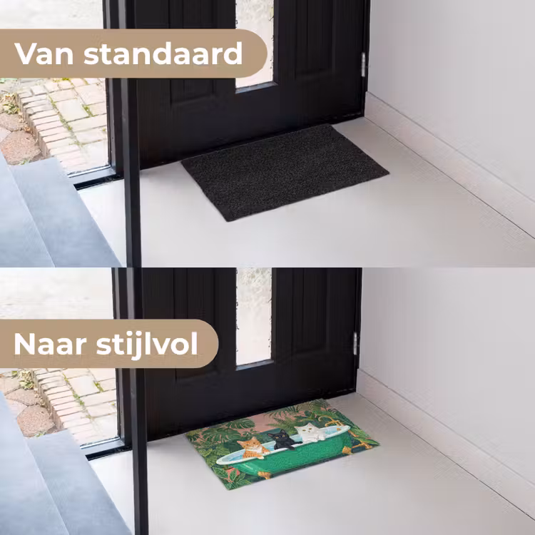 Badkamer - Kattenparade - Kleurrijk Deurmat klein -voor-na_NL