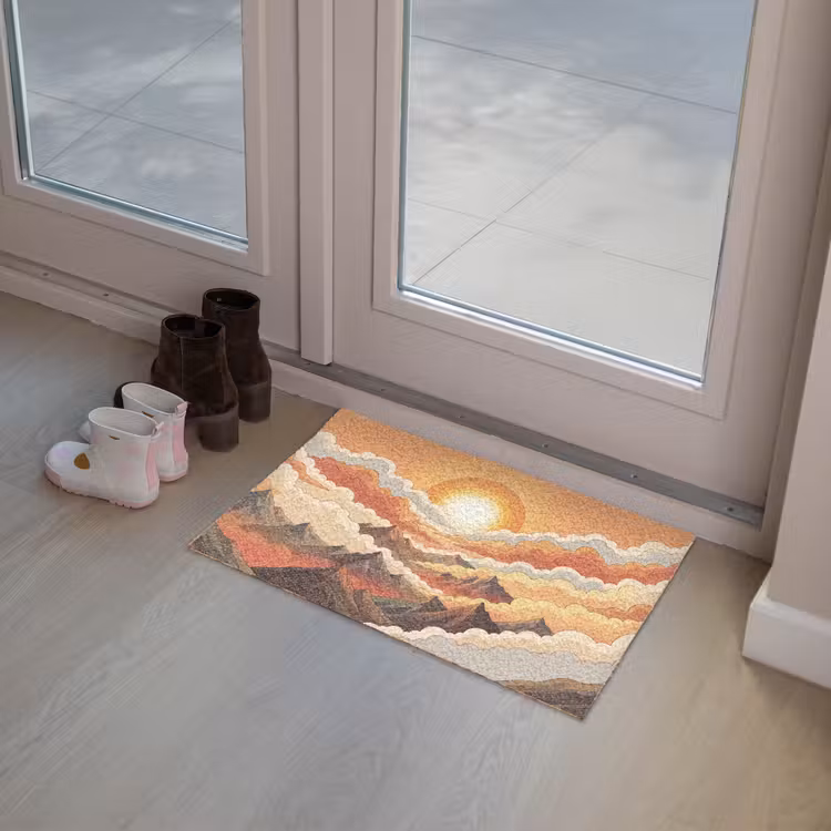 Bergen - Wolken - Natuur - Zonsopgang - Oranje Deurmat klein -sfeer3