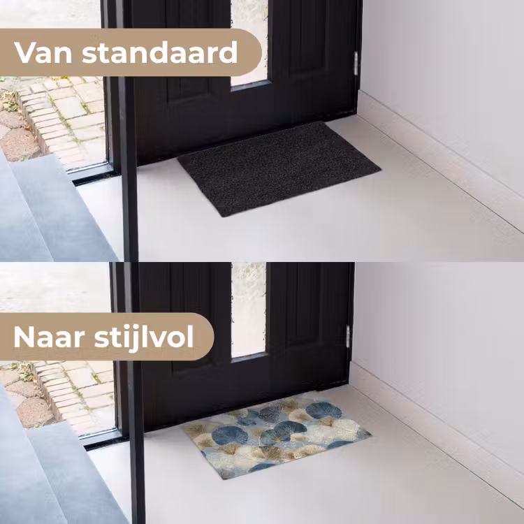 Bladeren - Abstract - Goud - Blauw Deurmat klein -voor-na_NL