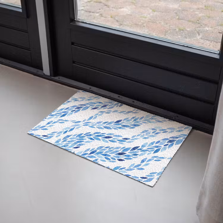Bladeren - Aquarel - Patroon - Modern - Blauw Deurmat klein -sfeer2