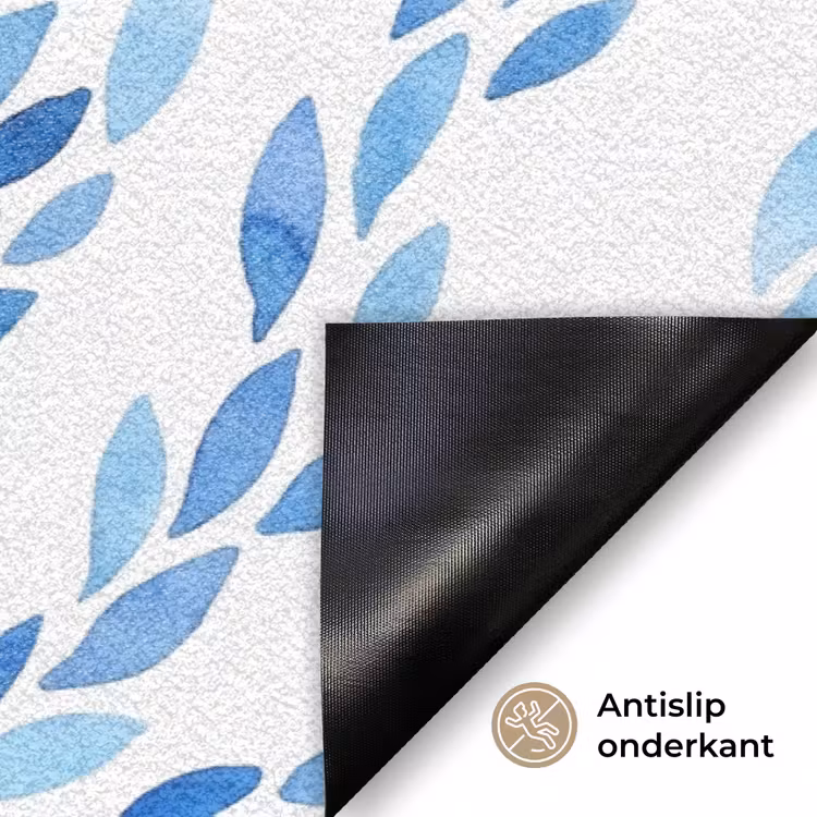 Bladeren - Aquarel - Patroon - Modern - Blauw Deurmat klein -antislip_NL