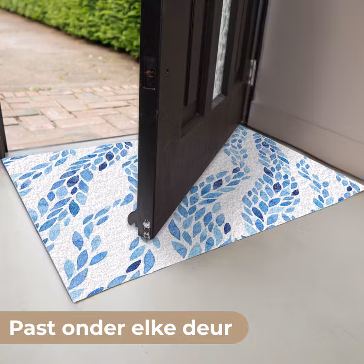 Bladeren - Aquarel - Patroon - Modern - Blauw Deurmat klein -USP_NL
