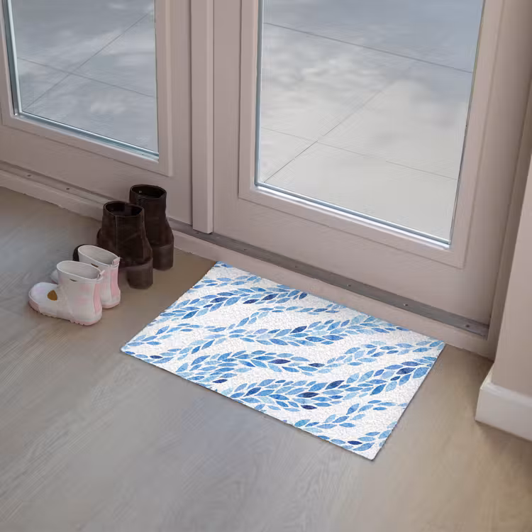 Bladeren - Aquarel - Patroon - Modern - Blauw Deurmat klein -sfeer3