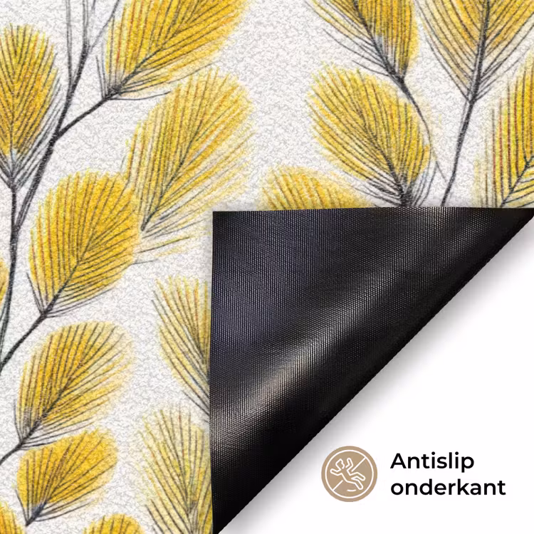 Bladeren - Botanisch - Elegant - Geel - Zwart Deurmat klein 898 -antislip_NL