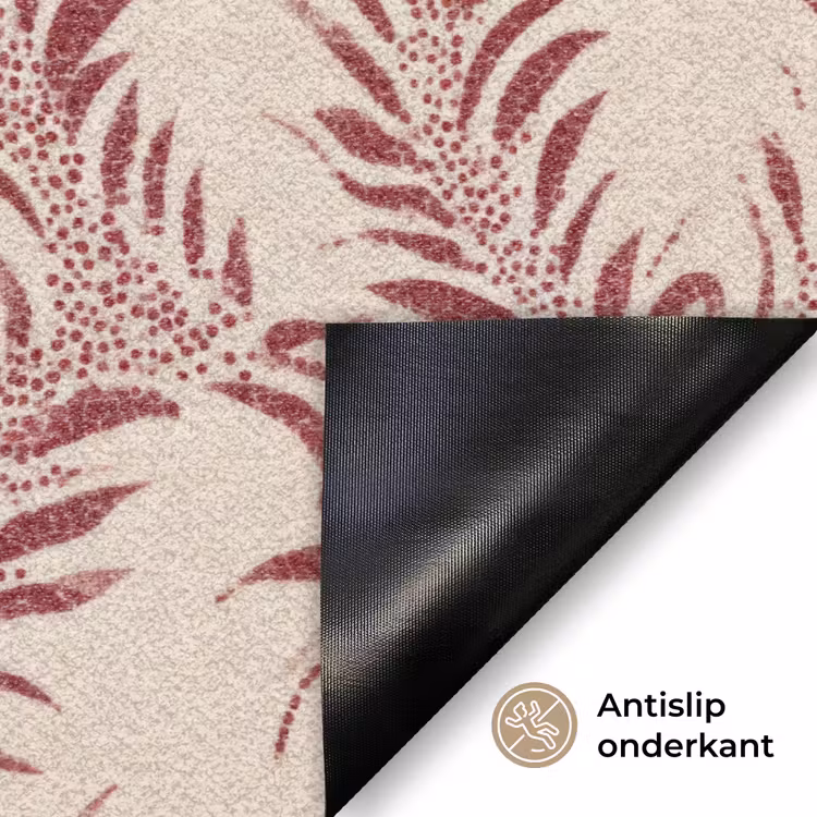 Bladeren - Linnen - Rood Deurmat klein 898 -antislip_NL