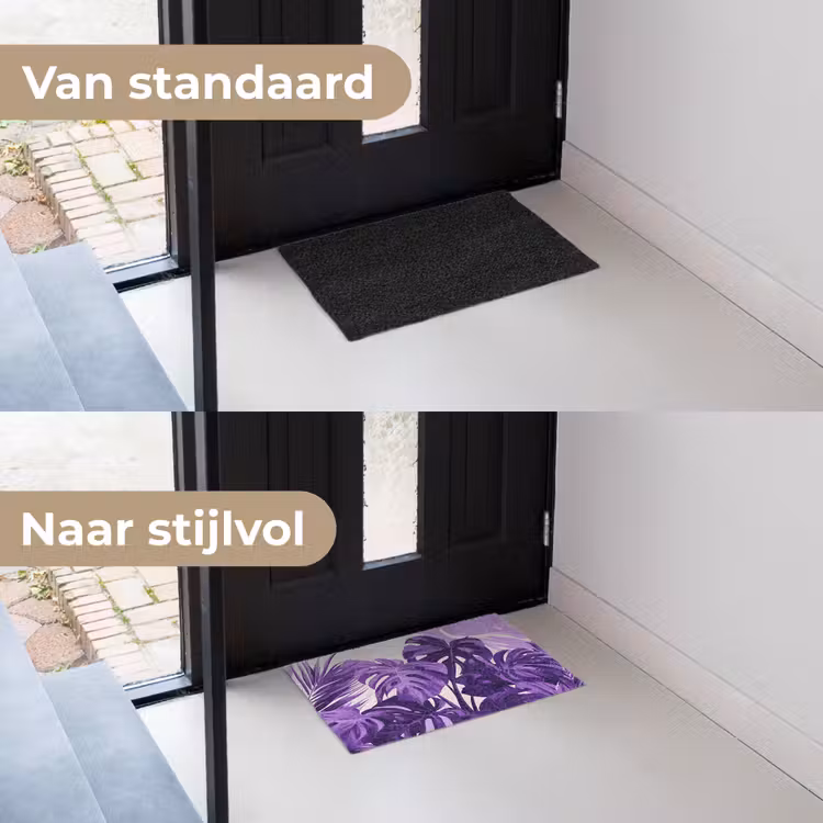 Bladeren - Paars - Tropisch - Abstract Deurmat klein -voor-na_NL
