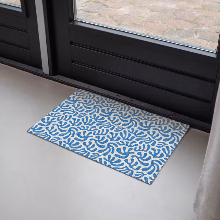 Blauw - Abstract - Bladeren - Patroon Deurmat klein 898 -sfeer2