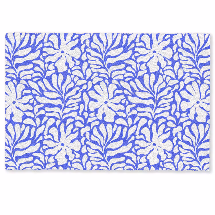 Blauw - Bloemen - Wit Deurmat klein 898 -zkaufland3d