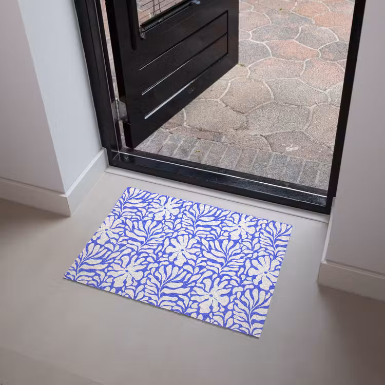 Blauw - Bloemen - Wit Deurmat klein 898 -sfeer5