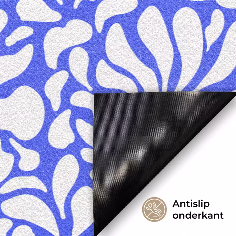 Blauw - Bloemen - Wit Deurmat klein 898 -antislip_NL