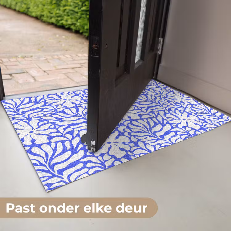 Blauw - Bloemen - Wit Deurmat klein 898 -USP_NL