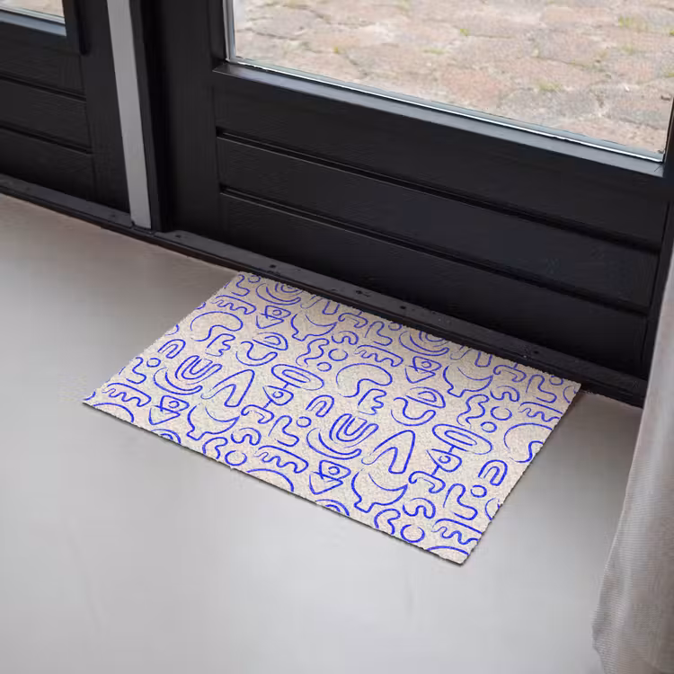 Blauw - Patroon - Abstract - Beige Deurmat klein 898 -sfeer2