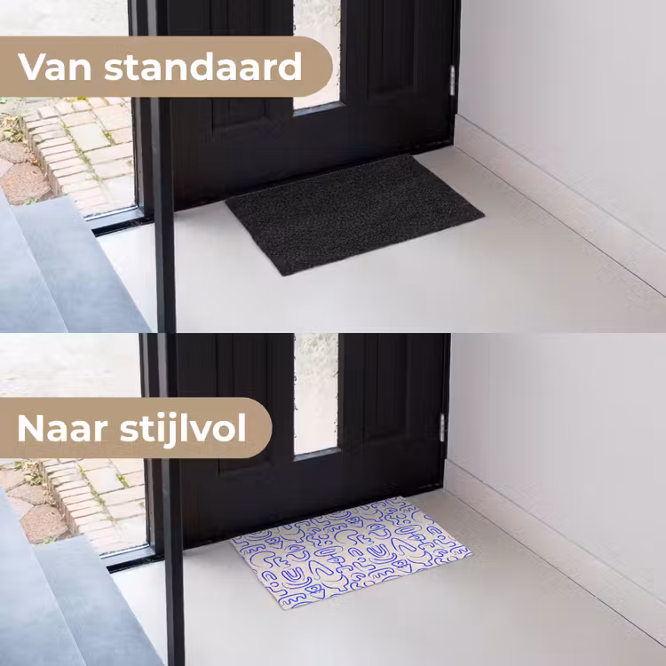 Blauw - Patroon - Abstract - Beige Deurmat klein 898 -voor-na_NL