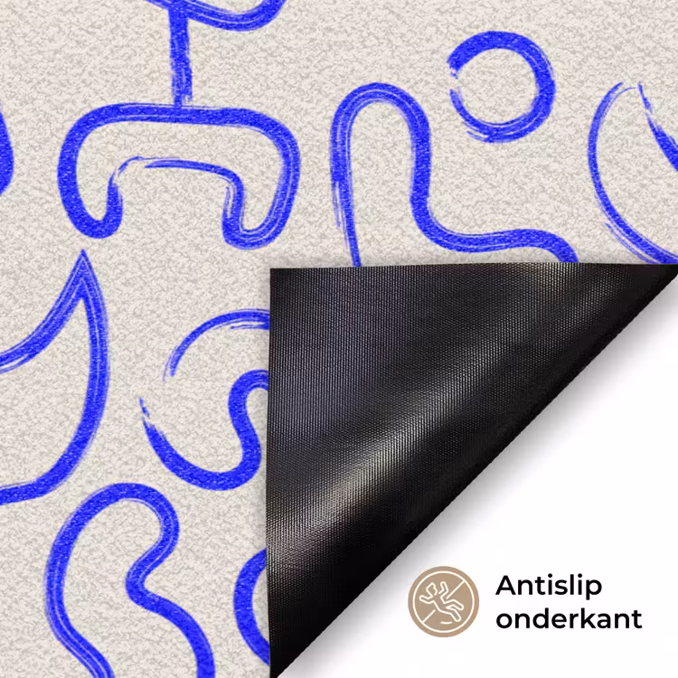 Blauw - Patroon - Abstract - Beige Deurmat klein 898 -antislip_NL