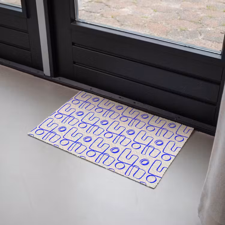 Blauw - Patroon - Beige - Abstract Deurmat klein 898 -sfeer2