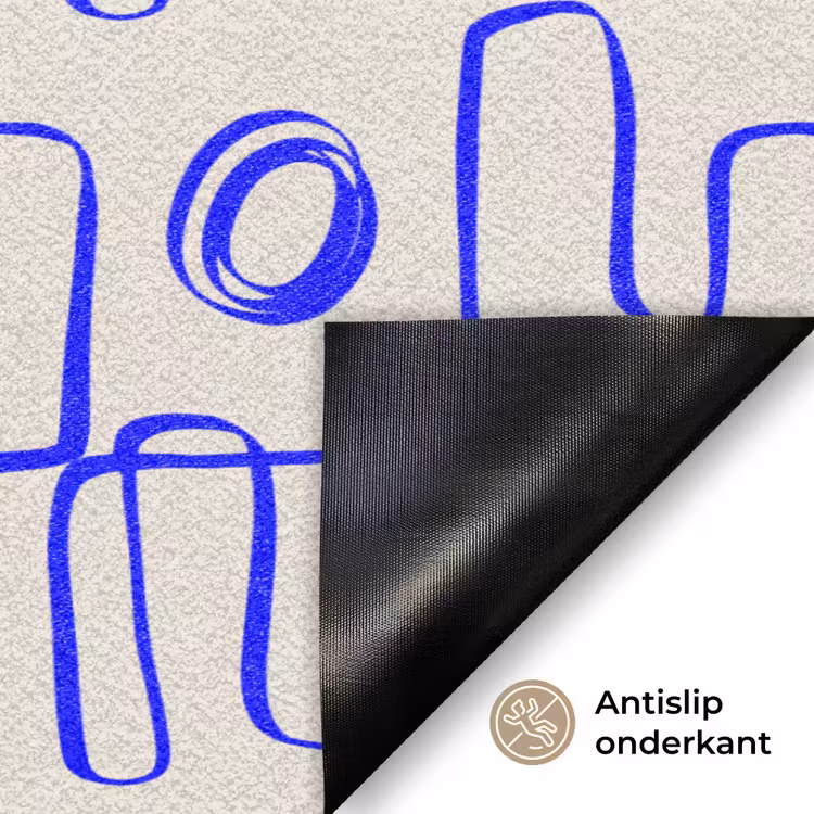 Blauw - Patroon - Beige - Abstract Deurmat klein 898 -antislip_NL