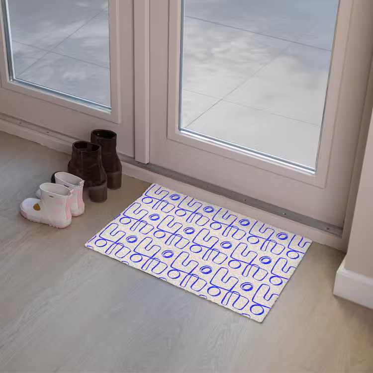 Blauw - Patroon - Beige - Abstract Deurmat klein 898 -sfeer3
