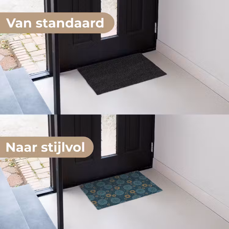 Blauw - Patroon - Retro Deurmat klein 898 -voor-na_NL