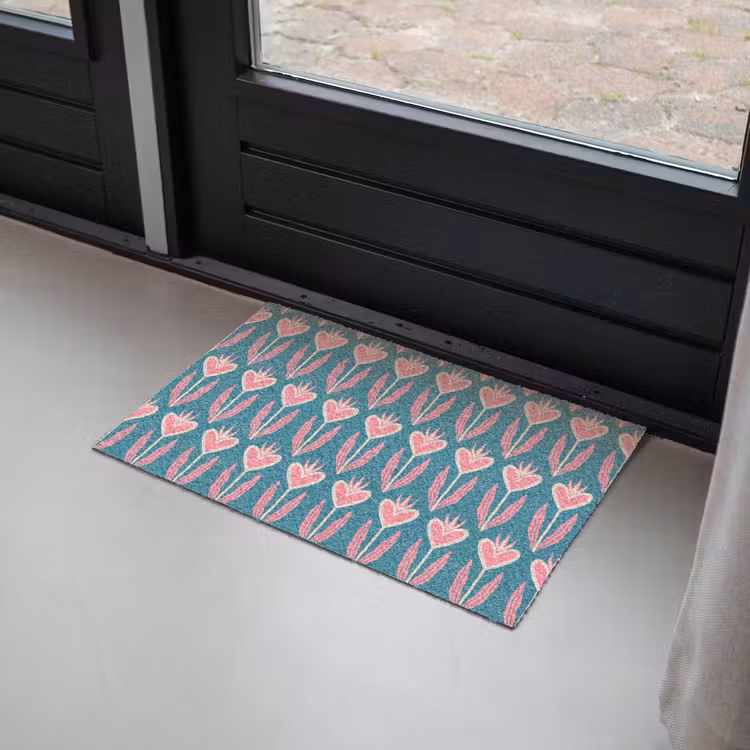 Blauw - Retro - Patroon - Hartjes Deurmat klein 898 -sfeer2
