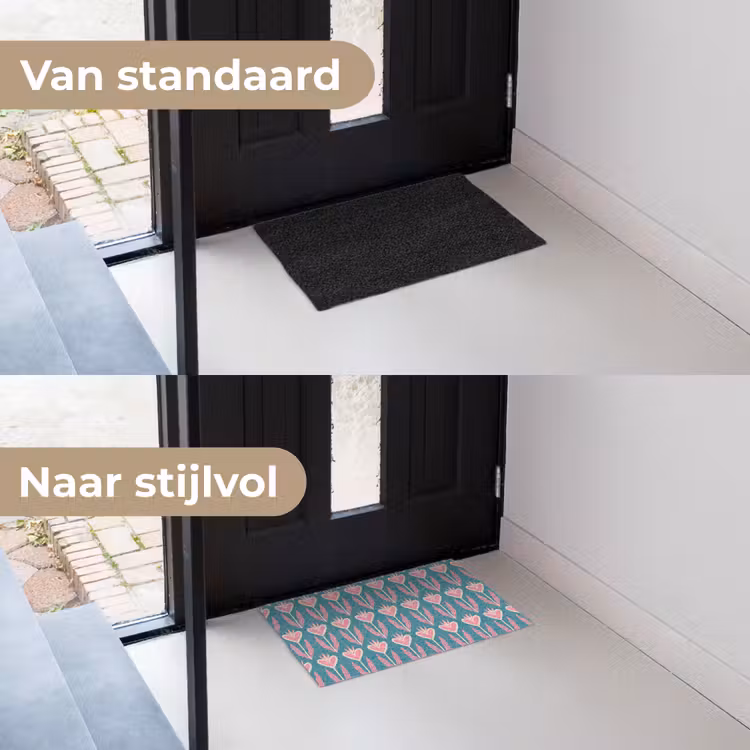 Blauw - Retro - Patroon - Hartjes Deurmat klein 898 -voor-na_NL