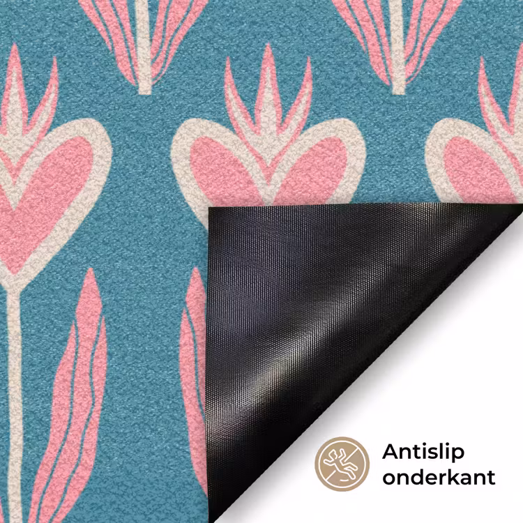 Blauw - Retro - Patroon - Hartjes Deurmat klein 898 -antislip_NL