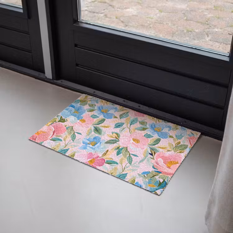 Blauw - Roze - Bloemen Deurmat klein -sfeer2