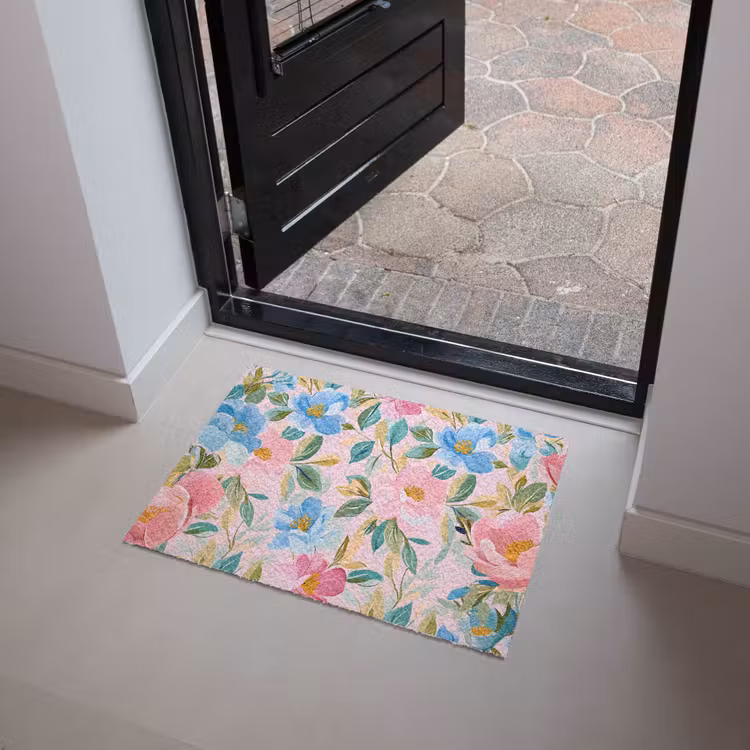 Blauw - Roze - Bloemen Deurmat klein -sfeer5