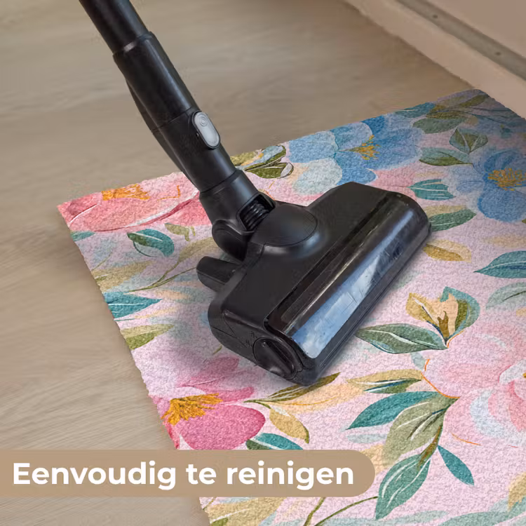 Blauw - Roze - Bloemen Deurmat klein -reinigen_NL