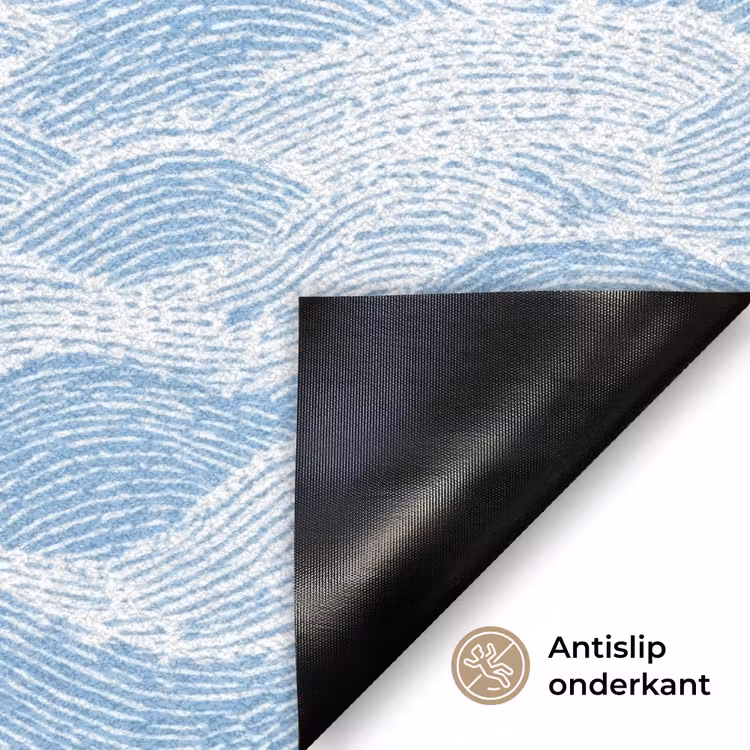 Blauw - Wit - Golven - Getekend Deurmat klein 898 -antislip_NL