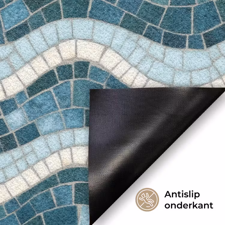 Blauw - Wit - Mozaïek - Golvend Deurmat klein 898 -antislip_NL