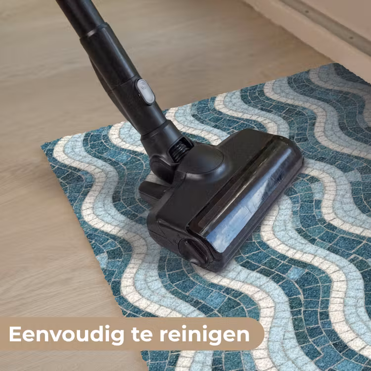 Blauw - Wit - Mozaïek - Golvend Deurmat klein 898 -reinigen_NL