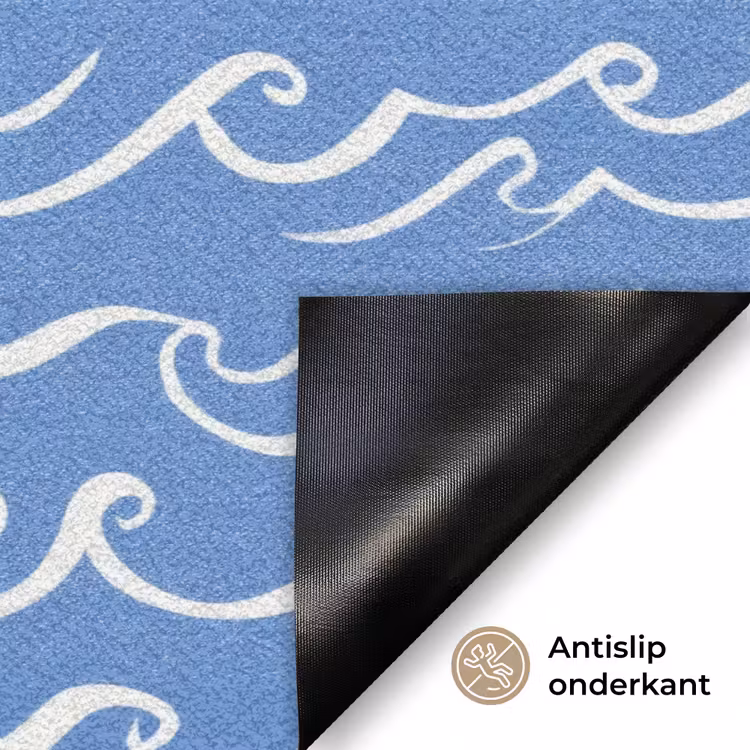 Blauw - Wit - Simpel - Getekend - Golven Deurmat klein 898 -antislip_NL