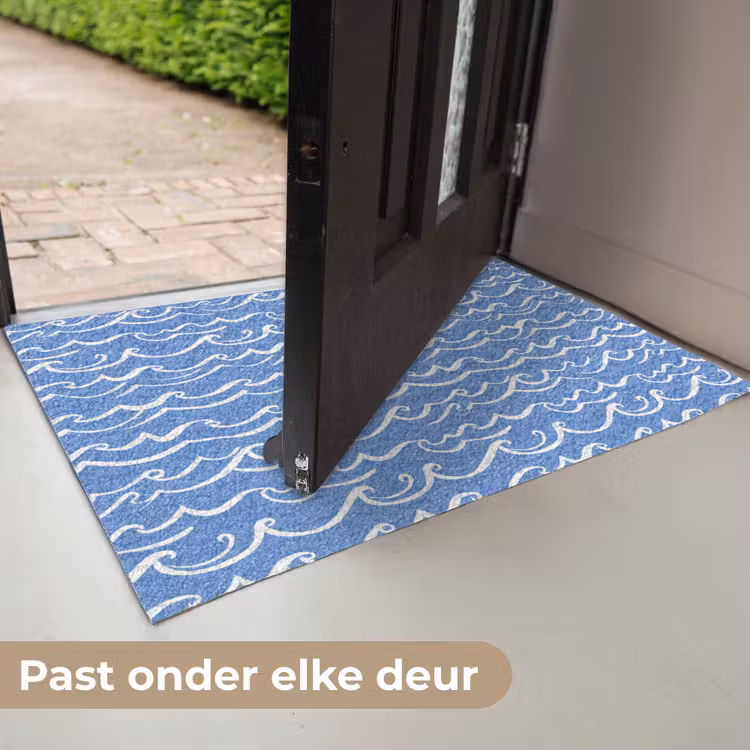 Blauw - Wit - Simpel - Getekend - Golven Deurmat klein 898 -USP_NL