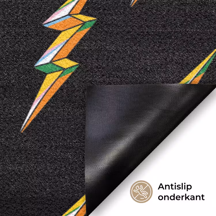 Bliksemschicht - Geel - Zwart Deurmat klein -antislip_NL