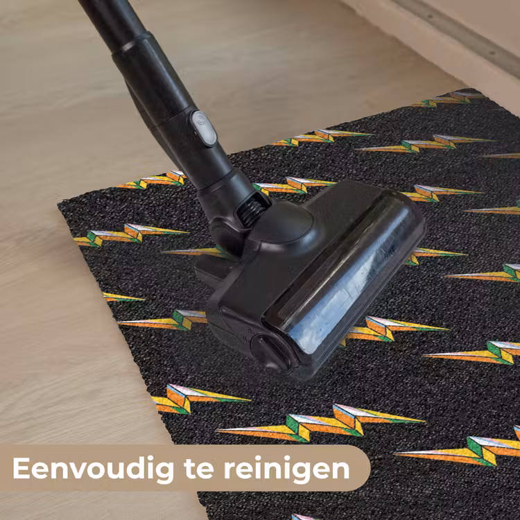 Bliksemschicht - Geel - Zwart Deurmat klein -reinigen_NL