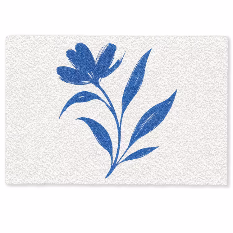 Bloem - Blaadjes - Minimalistisch - Blauw Deurmat klein -zkaufland3d