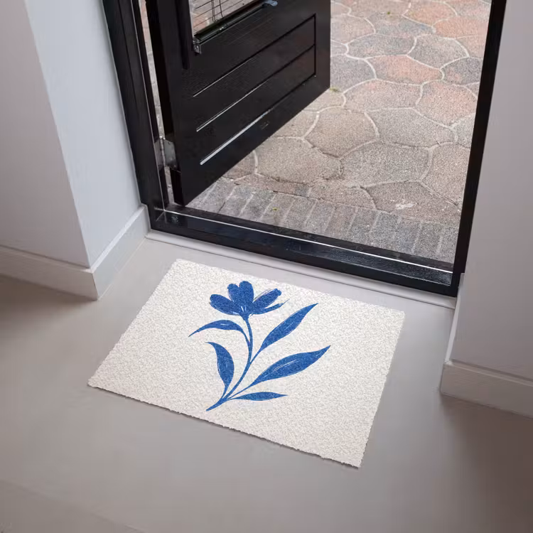 Bloem - Blaadjes - Minimalistisch - Blauw Deurmat klein -sfeer5