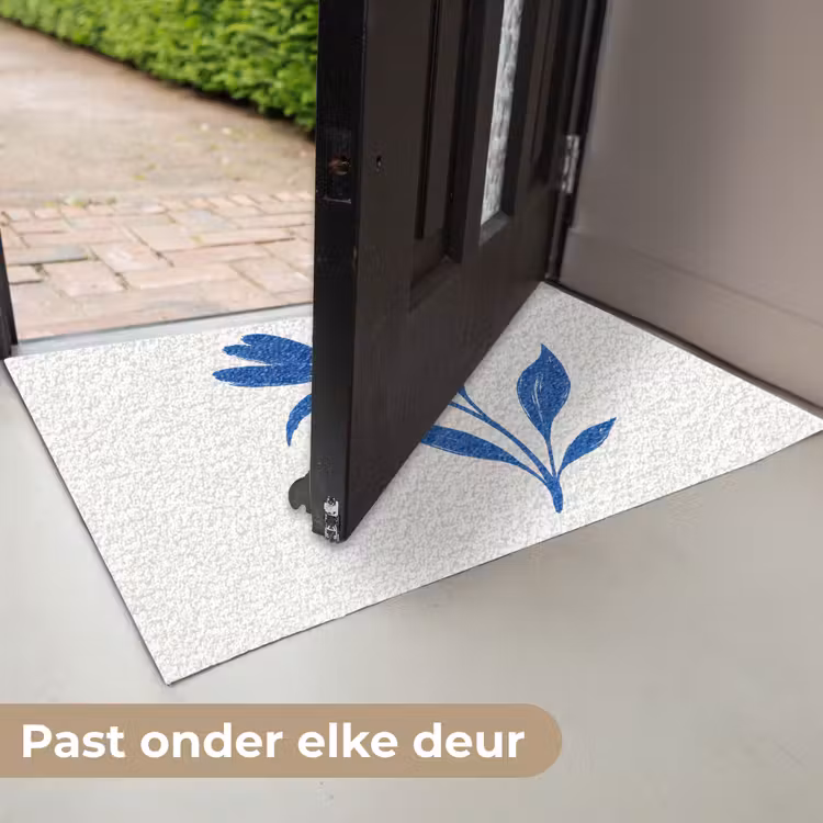 Bloem - Blaadjes - Minimalistisch - Blauw Deurmat klein -USP_NL
