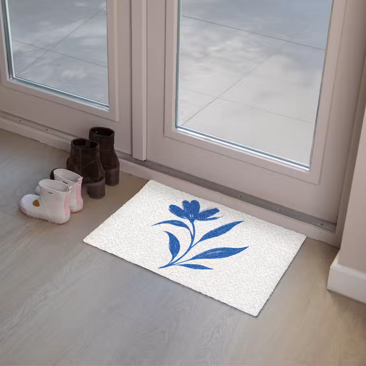Bloem - Blaadjes - Minimalistisch - Blauw Deurmat klein -sfeer3