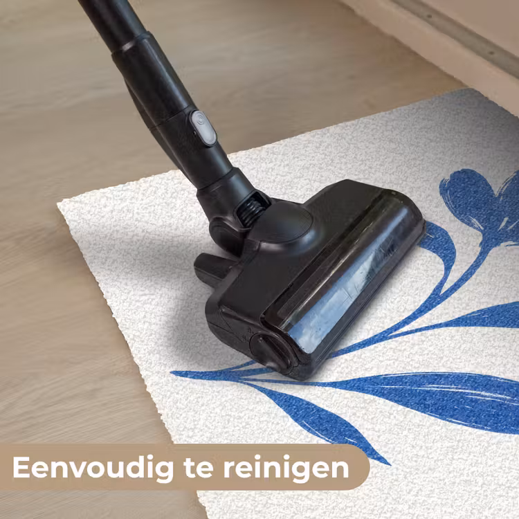 Bloem - Blaadjes - Minimalistisch - Blauw Deurmat klein -reinigen_NL