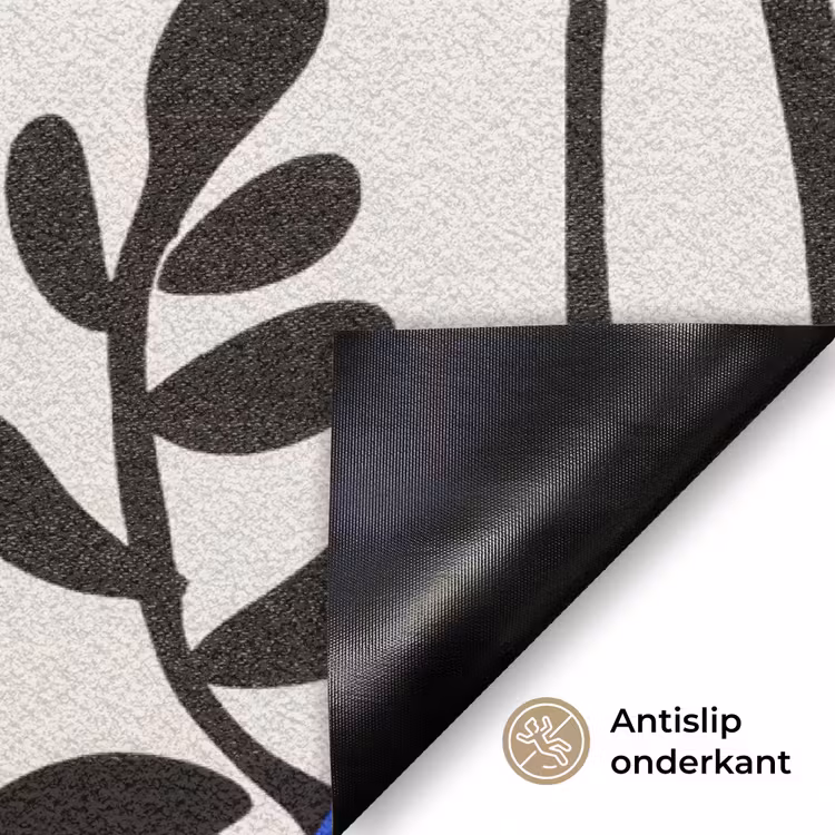 Bloemen - Bladeren - Abstract - Zwart Deurmat klein -antislip_NL