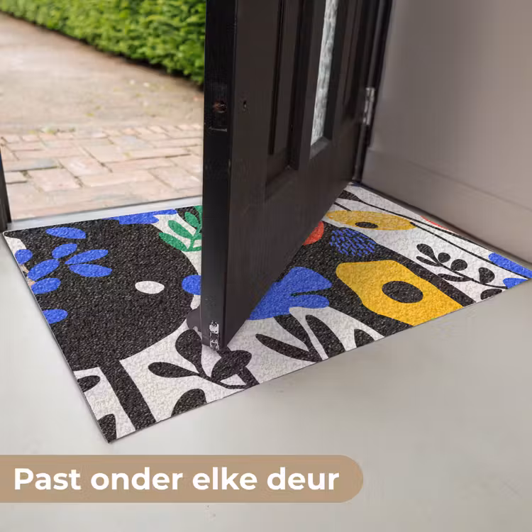Bloemen - Bladeren - Abstract - Zwart Deurmat klein -USP_NL