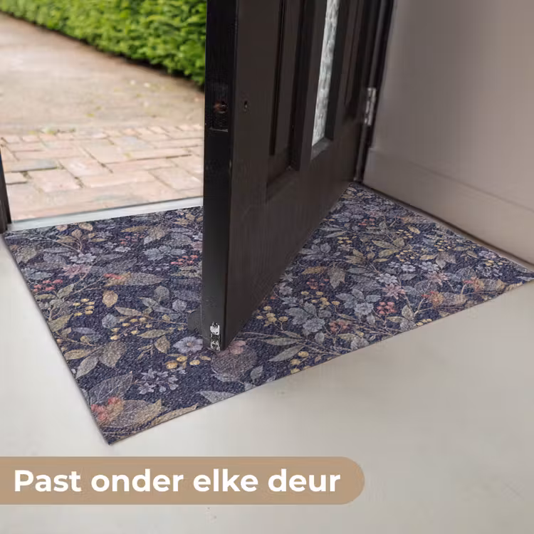 Bloemen - Bladeren - Patroon - Botanisch - Donkerblauw Deurmat klein -USP_NL