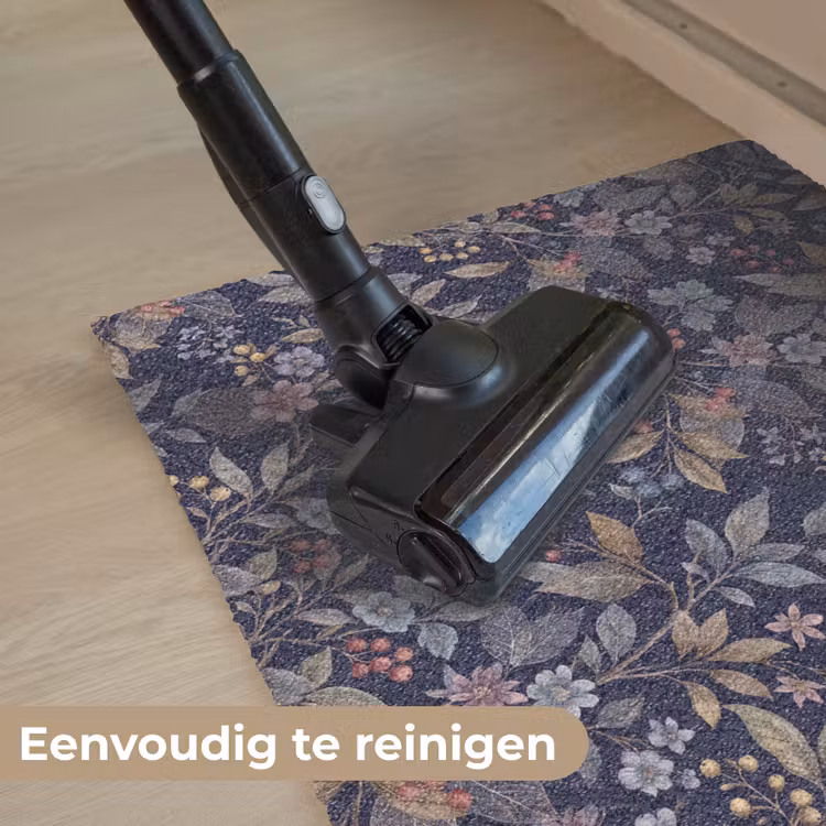 Bloemen - Bladeren - Patroon - Botanisch - Donkerblauw Deurmat klein -reinigen_NL