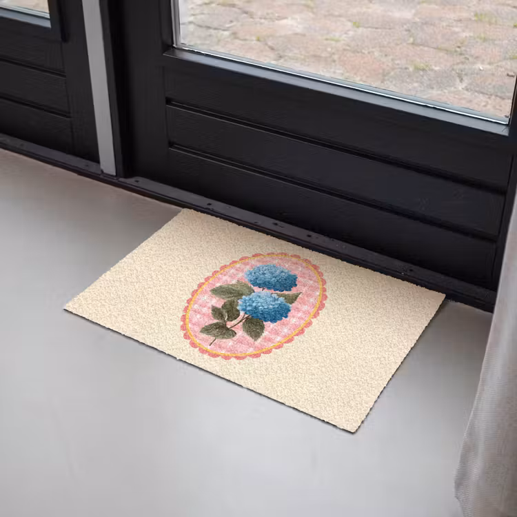 Bloemen - Blauw - Lijst - Bladeren Deurmat klein -sfeer2