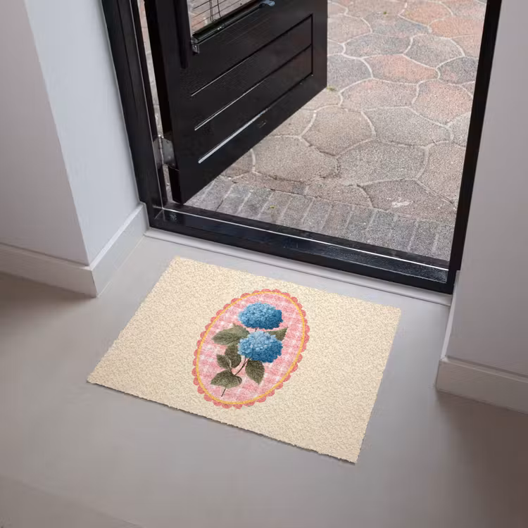 Bloemen - Blauw - Lijst - Bladeren Deurmat klein -sfeer5