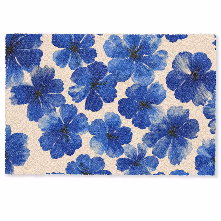 Bloemen - Blauw -Patroon - Wit Deurmat klein -zkaufland3d